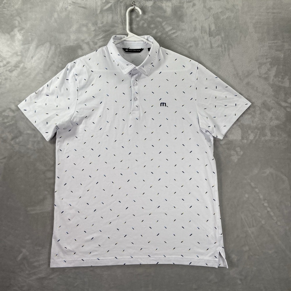 Travis Mathew Shirt Mens Large Polo Short Sleeve AOP Print White Pullover Golf